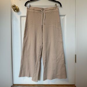 EUC MATE the Label Cropped Wide Leg Waffle Knit Thermal Pants Size Small Latte